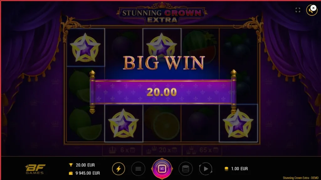 Tampilan visual mesin slot Stunning Crown Extra dengan simbol mahkota dan permata